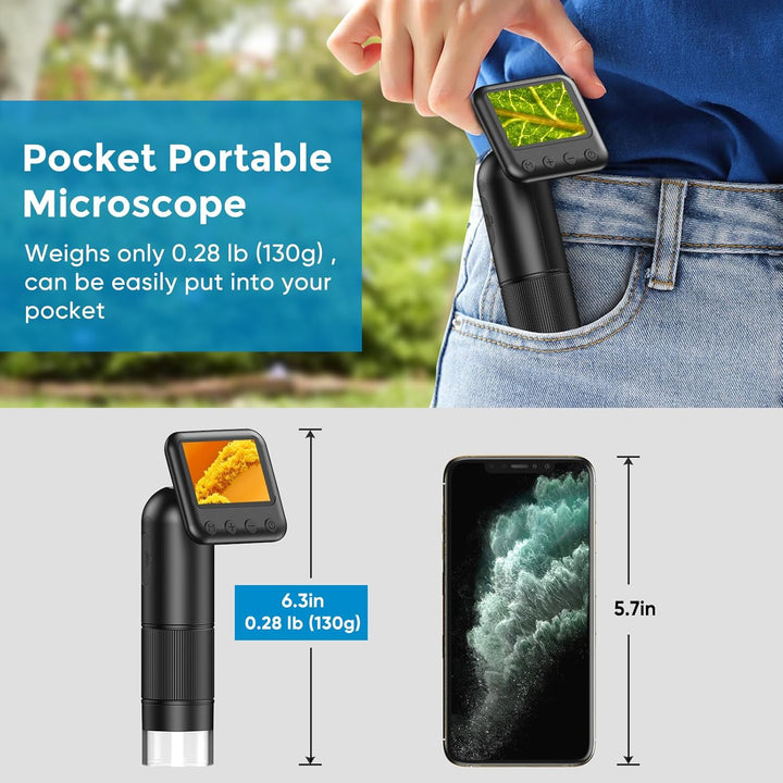 LCD Digital Handheld Microscope, 800x Portable Pocket Microscope for Kids with LED Lights, Electroni