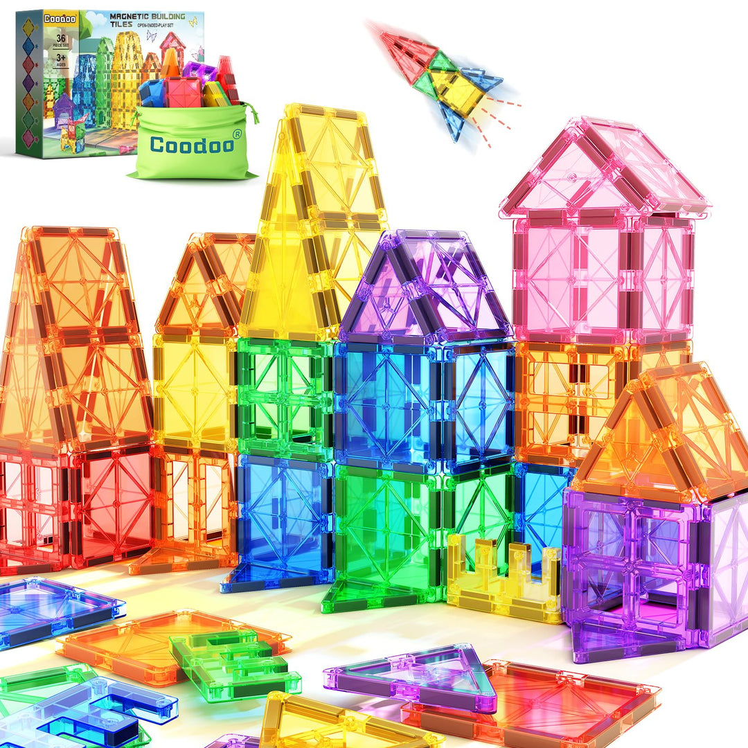 Coodoo Magnetische Fliesen Spielzeug für Kinder, Einsteigerset Magnetblöcke für Kleinkinder Magnetsp