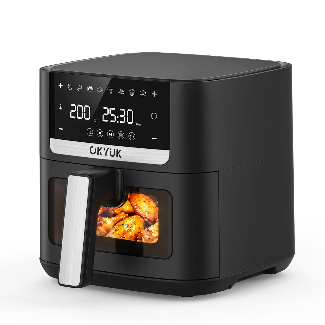 OKYUK Heissluftfritteuse 6L Airfryer XL - 1200W Friteuse ohne Öl mit Metall-Innenraum | Heissluftfri