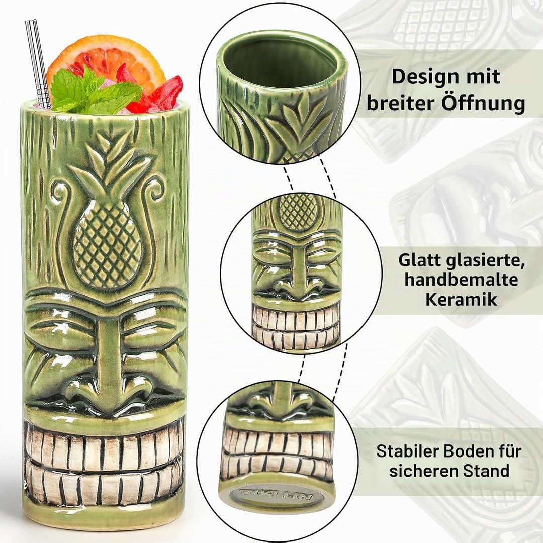 Tiki-Tassen-Set 2 Stück Hawaii-Party-Becher aus Keramik, für Cocktails, hochwertiges Tassen-Set mit