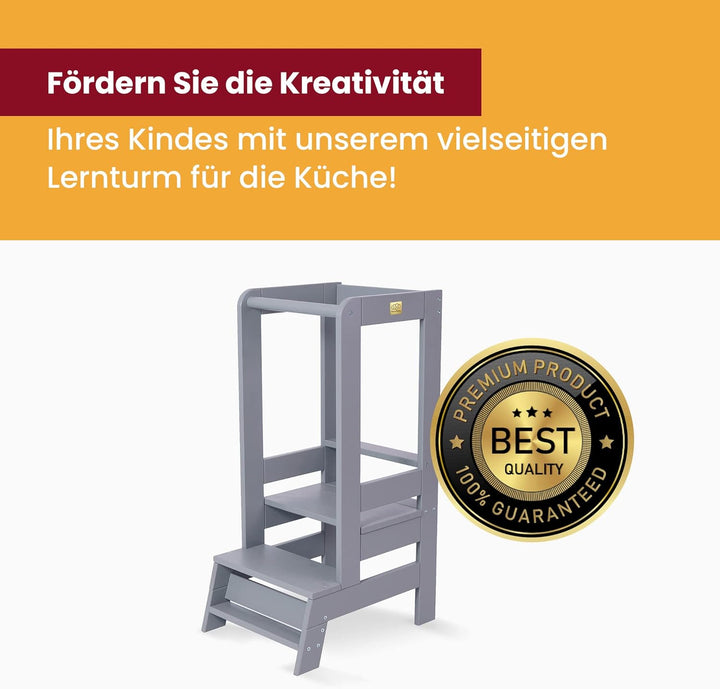 MEOWBABY Lernturm für Kinder - Baby Montessori Verstellbar Learning Tower aus Natur Holz, Kleinkind