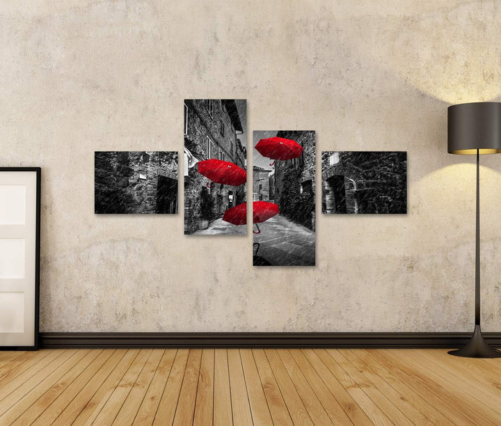 islandburner Bild auf Leinwand Regenschirme Wind Regen Dunkle Enge Strasse Italienische Stadt Toskan