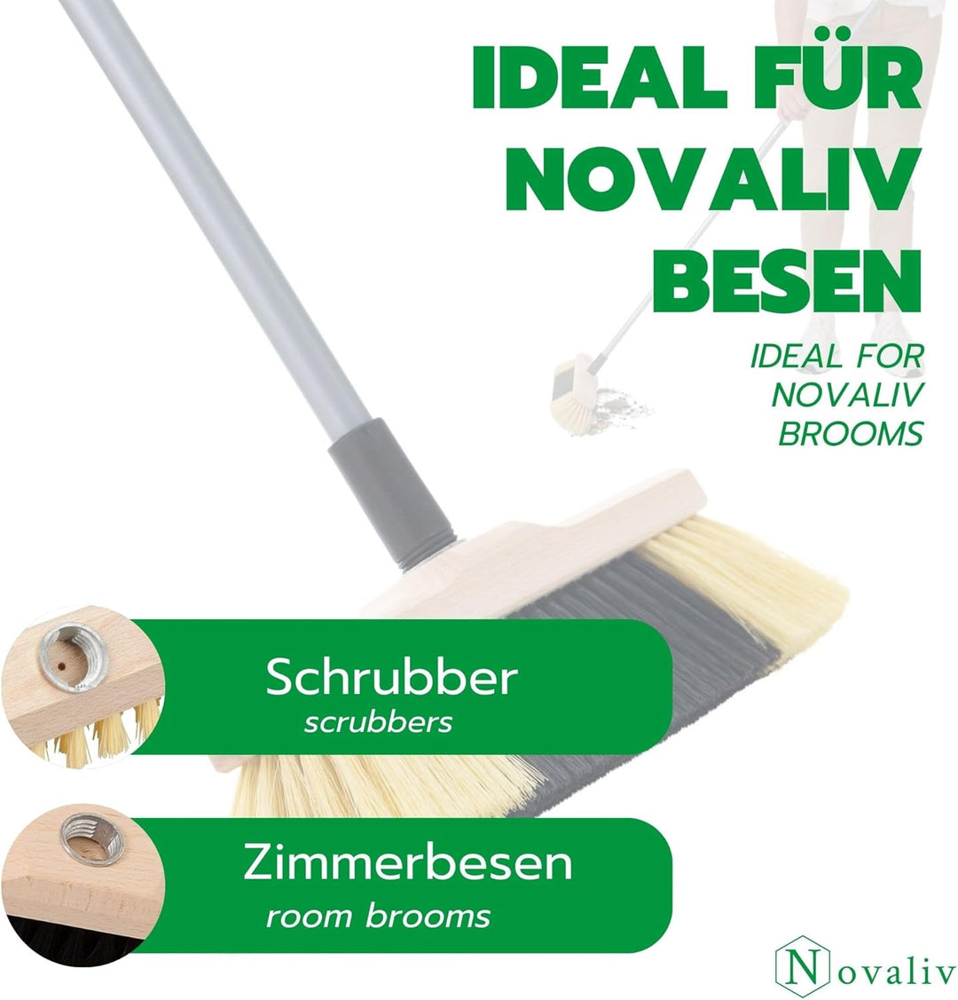 Novaliv 2er Set Teleskop Besenstiel mit Gewinde 79-130 cm Silber Metallstiel für Besen deutsches Gew
