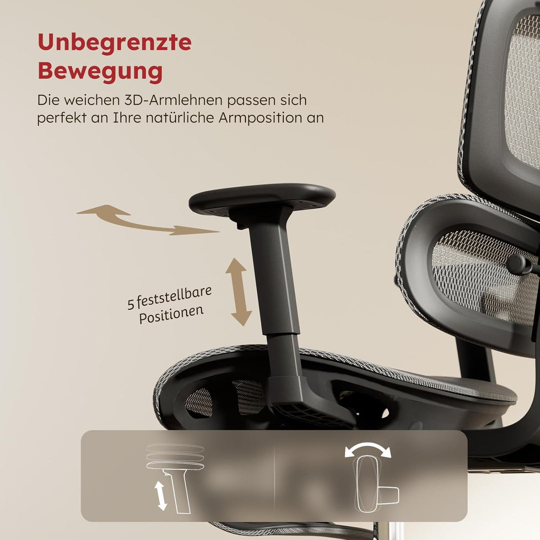 Ergonomischer Bürostuhl Voll-Mesh mit Abnehmbarem Kissen, Fussstütze, Höhenverstellbarem Rückenlehne