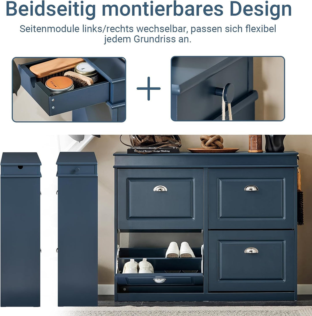 SoBuy Schuhschrank mit Schublade und Haken- Schuhregal Schuhkipper Schmal – 4 Klappen für bis zu 16