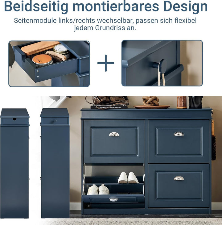 SoBuy Schuhschrank mit Schublade und Haken- Schuhregal Schuhkipper Schmal – 4 Klappen für bis zu 16