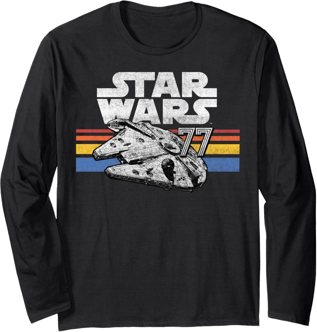 Star Wars Millennium Falcon 77 Retro Lines Logo Langarmshirt