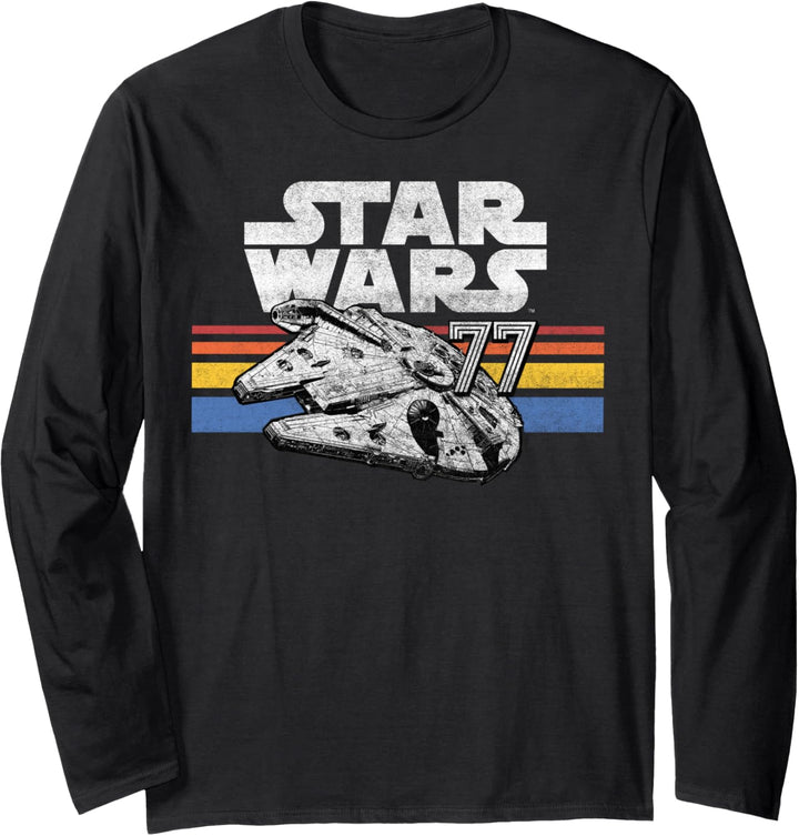 Star Wars Millennium Falcon 77 Retro Lines Logo Langarmshirt