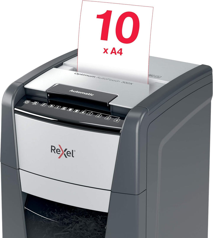 Rexel 2020300X Auto+ 300X — Automatischer P4-Sicherheits-Aktenvernichter mit Querschnitt, Fassungsve