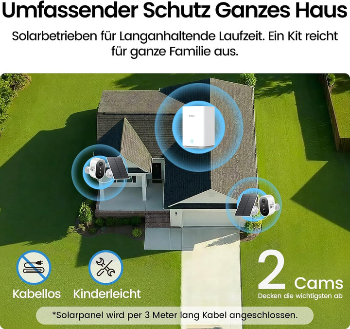 aosu 2K Überwachungskamera Aussen Akku Solar 2er-Kit mit Aosubase 2.0 ohne ABO 32GB Lokal Speicher K
