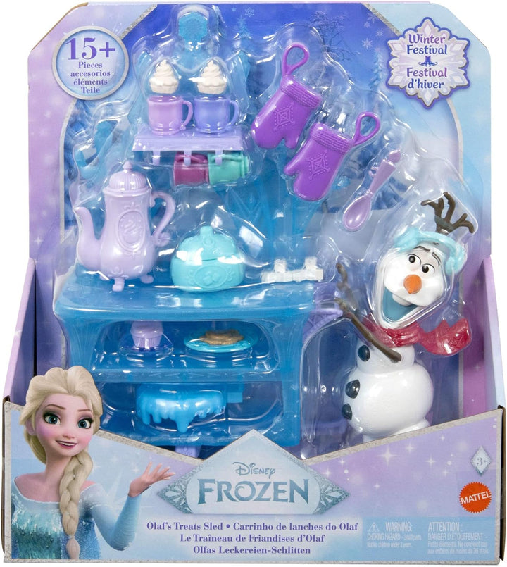 Mattel Disney Die Eiskönigin Olaf-Puppe mit Zubehör, Leckereien-Schlitten mit Olaf-Puppe, Verkaufswa