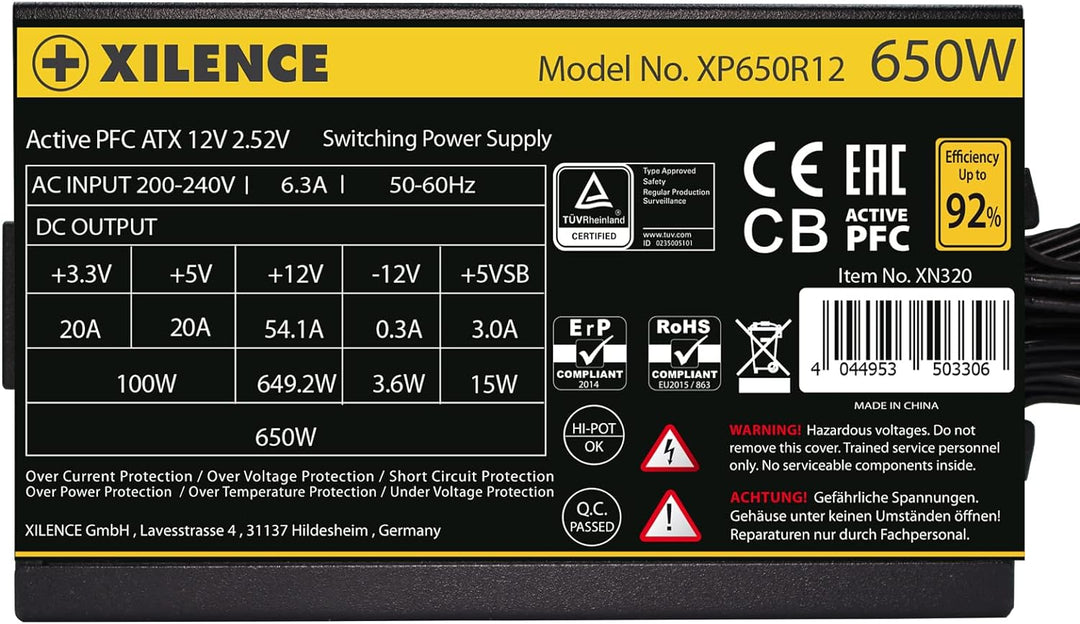 Xilence XP650R12 650W PC Netzteil, Meet 80+ Gold, Gaming, ATX, schwarz