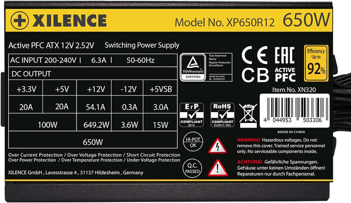 Xilence XP650R12 650W PC Netzteil, Meet 80+ Gold, Gaming, ATX, schwarz