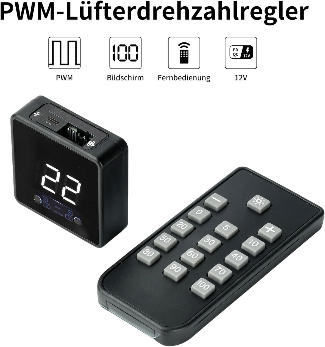 Aideepen 4 Pin 12V PWM-Lüfterregler, 60W 4 Draht Fan Speed Controller mit Fernbedienung und Bildschi