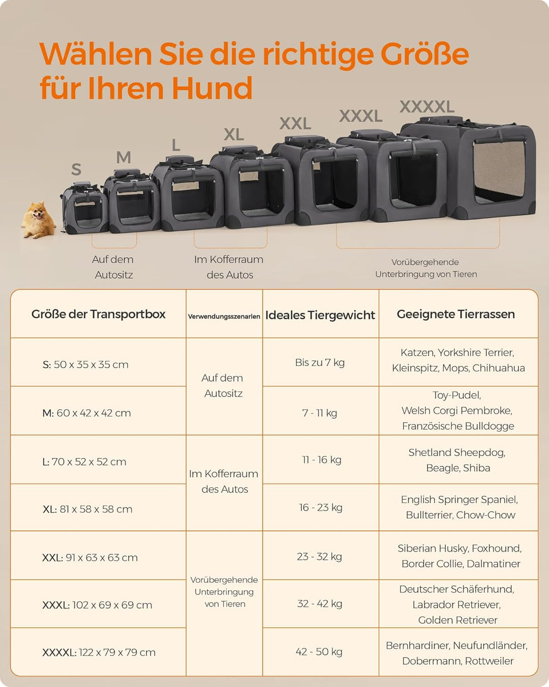 Feandrea Hundebox faltbar, Transportbox Hund, S, Hundetasche, Oxford-Gewebe, Netzstoff, atmungsaktiv