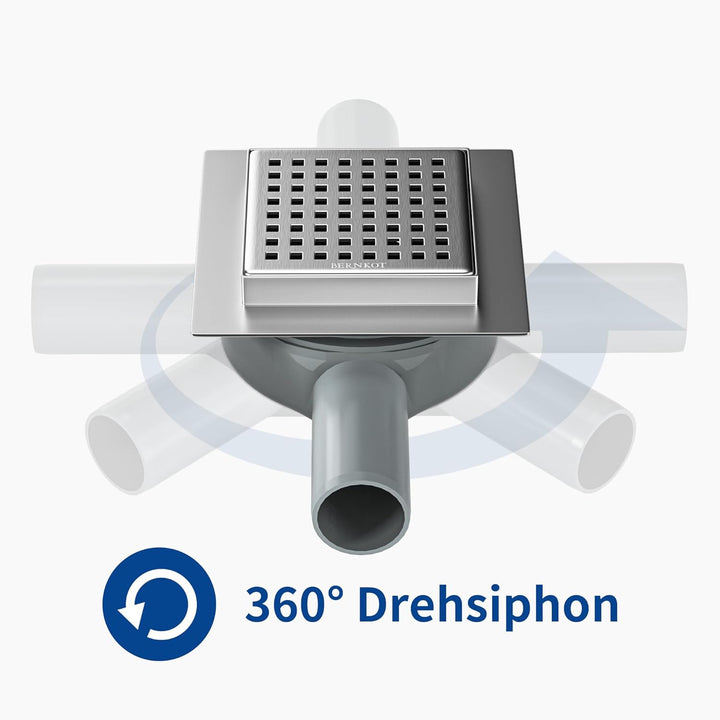 Duschrinne Quadrat 10 * 10cm, 360° Siphon mit Geruchsstop und Haarsieb Edelstahl Ablaufrinne Bodenab