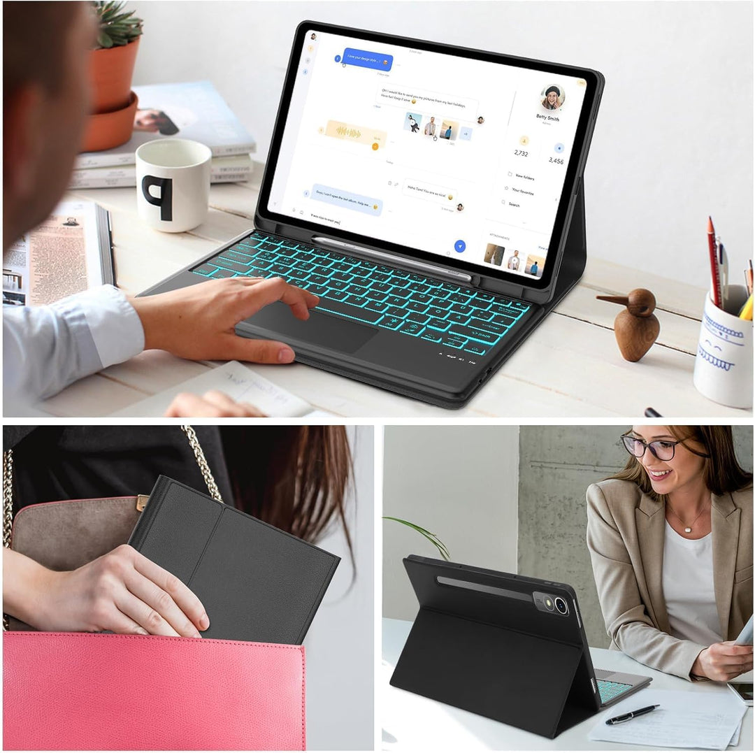 FOGARI Tastatur Hülle für Lenovo Tab P12 12.7" 2023, Multi Touch Trackpad, 7 Farben Tastatur mit Mag