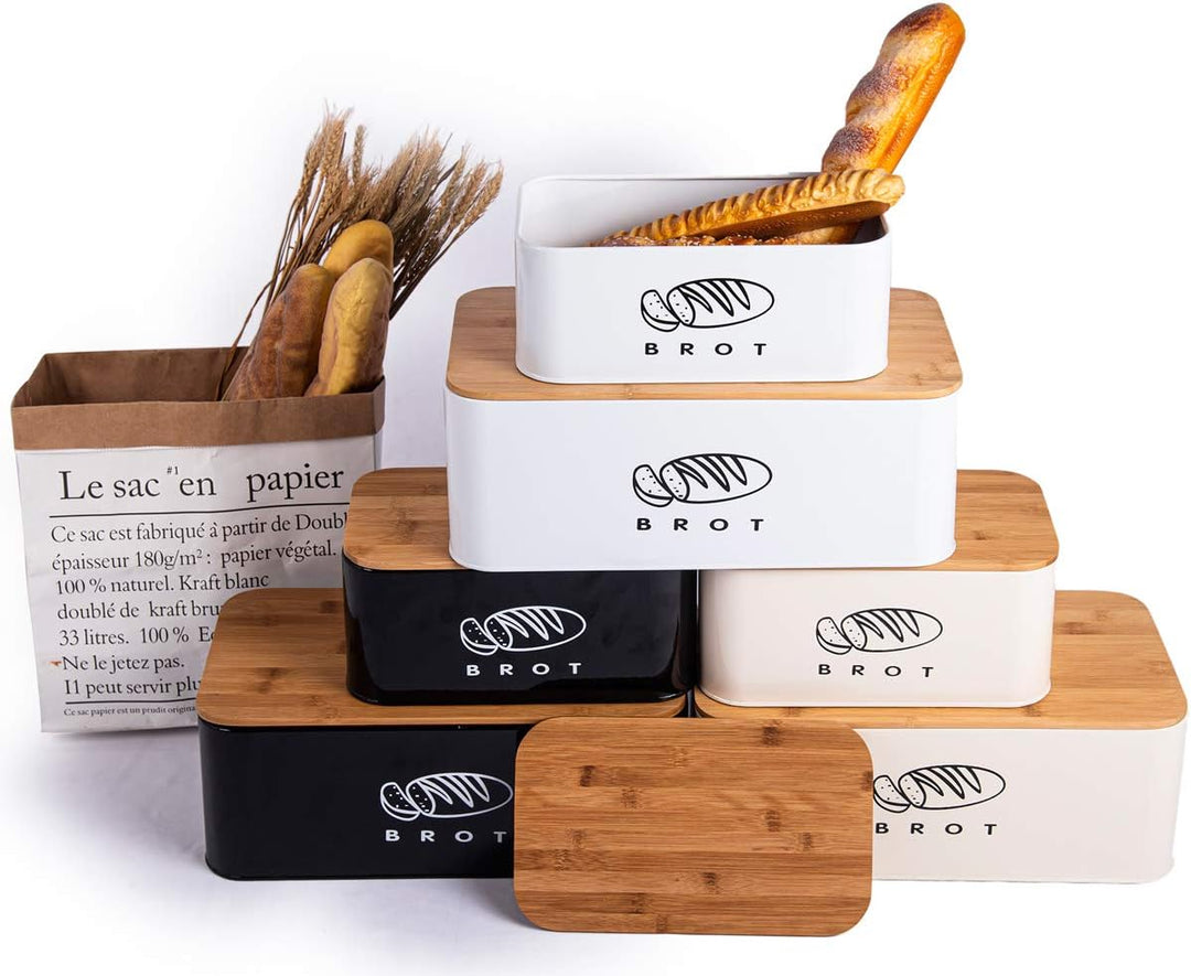 Theo&Cleo Brotkästen mit Deckel, Deckel aus Ökologisches Bambus, Kann als Schneidebrett, Geräumiger