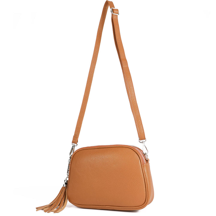 modamoda de - T238 - ital. Damen Umhängetasche Leder Medium, Farbe:Cognac, Cognac
