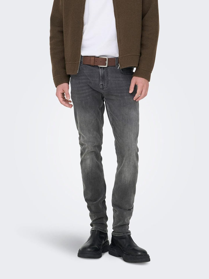 ONLY &amp; SONS Male Skinny Jeans ONSWARP Niedrige Taille Skinny Fit Jeans 28W / 32L Grey Denim, 28W / 3
