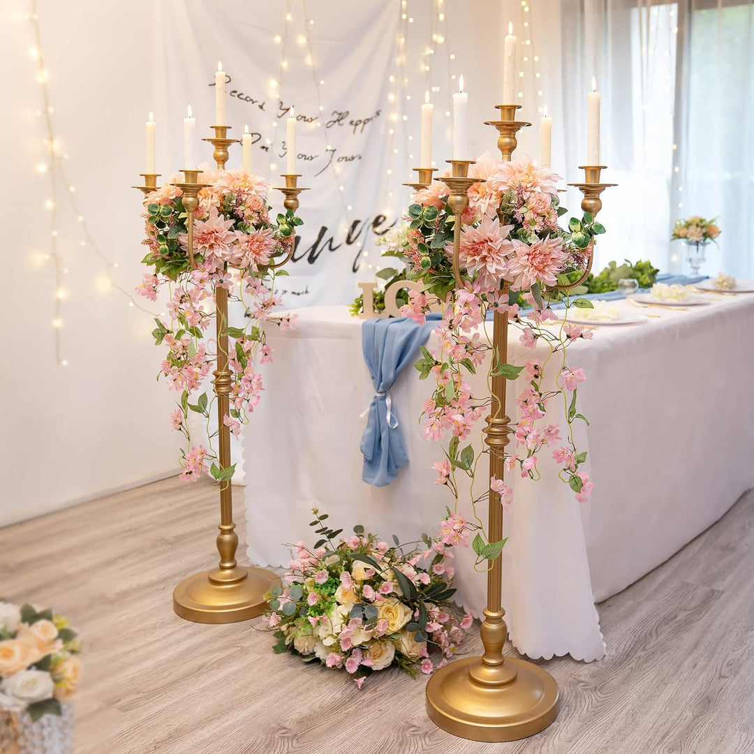 Sziqiqi 124cm Kerzenständer Gold Metall, Moderne Kerzenleuchter 5-armig Candle Holder Tischdeko für