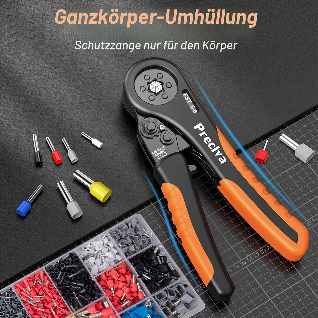 Crimpzange, Preciva Crimpzange Set 0,08-10mm²,Selbstjustierende Aderendhülsenzange mit 1250 Aderendh