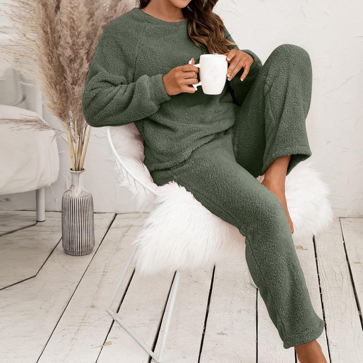 Ansenesna Hausanzug Fleece Damen Flauschig Teddyplüsch Gefüttert Winter Elegant Bekleidungsset Zweit