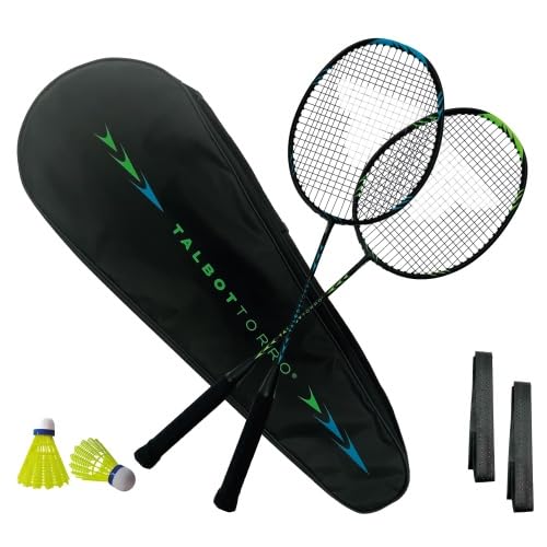 Talbot Torro Carbon Badminton Set Professional, 2 Badmintonschläger, 2 Federbälle, 2 Griffbänder & S
