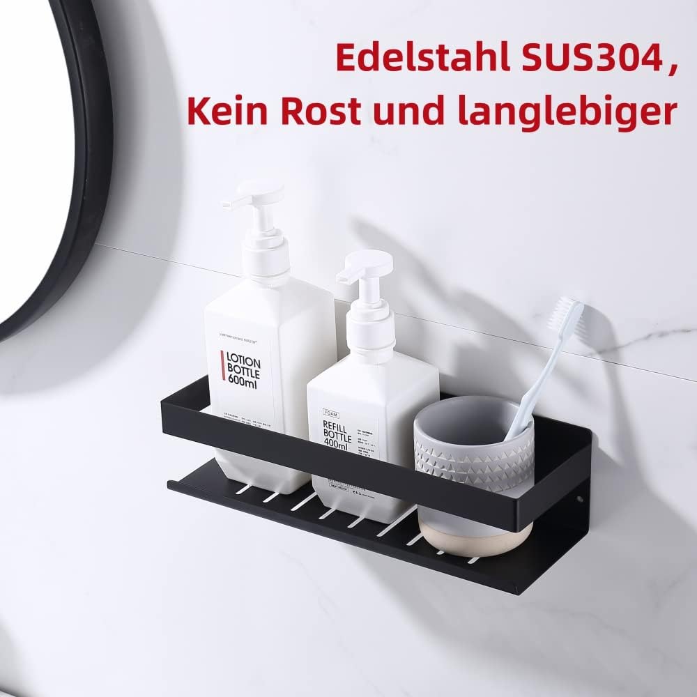 Duschablage Ohne Bohren Mattschwarz, Duschregal Wandmontage Badregal Duschkorb Edelstahl SUS304 Bade