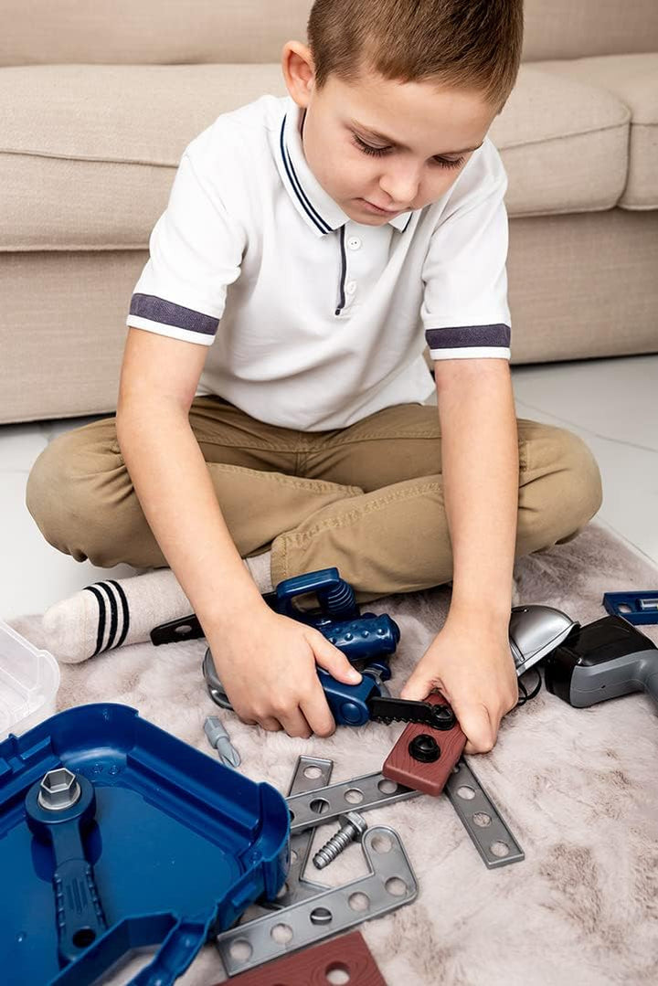 GRAPHITE Kinder-Werkzeugkoffer 25 Teile ab 3 Jahren, DIY-Spielzeug | Batteriebetriebener Schraubendr