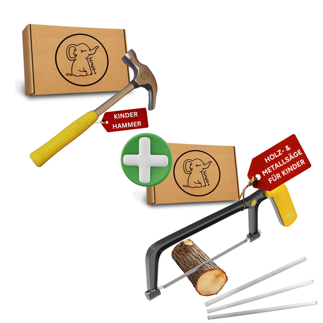 Eli® Kinderhammer + Säge – Echtes Werkzeug für Kinder mit ergonomisch rutschhemmenden Griff – Metall