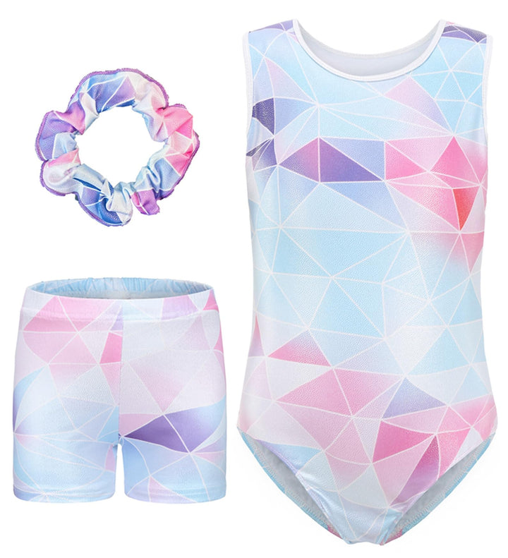 SEAUR Mädchen Turnanzug Turnshorts Haarband Set Kinder Turnen Trikot Shorts Gymnastik Ärmellos/Langa