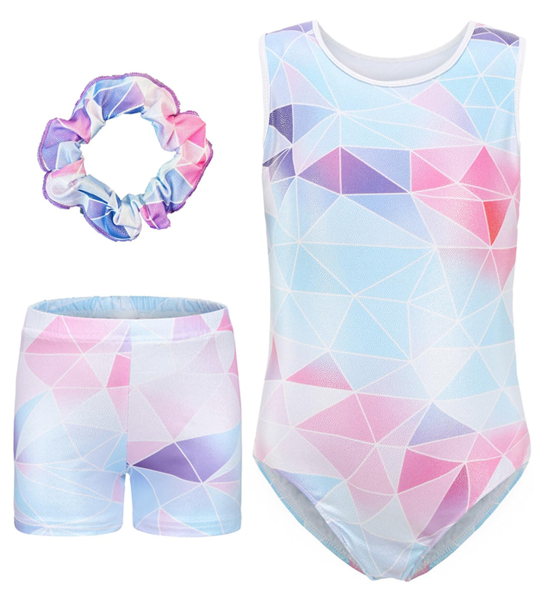 SEAUR Mädchen Turnanzug Turnshorts Haarband Set Kinder Turnen Trikot Shorts Gymnastik Ärmellos/Langa