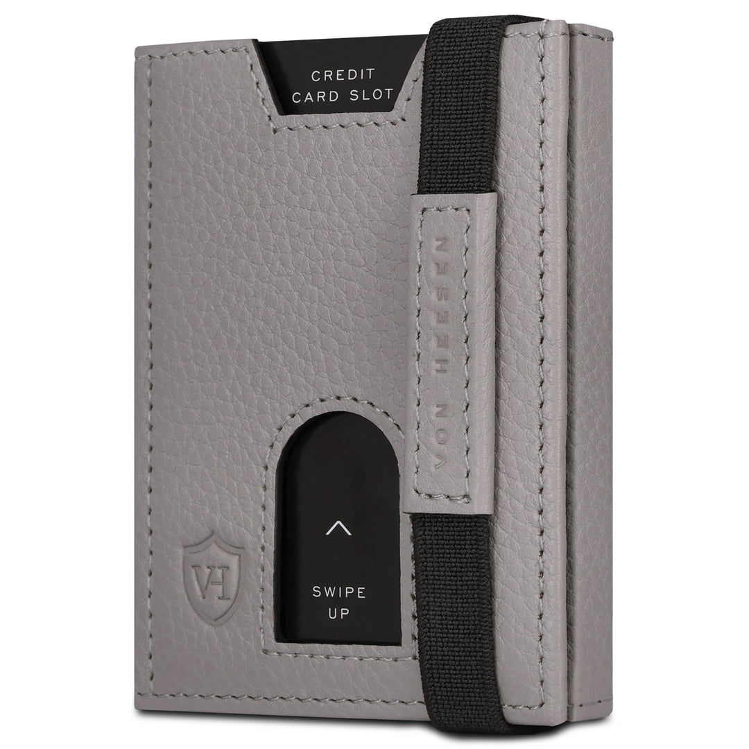 VON HEESEN Leder Slim Wallet - Geldbeutel mit RFID Schutz - Mini Geldbörse für Herren und Damen - Ka