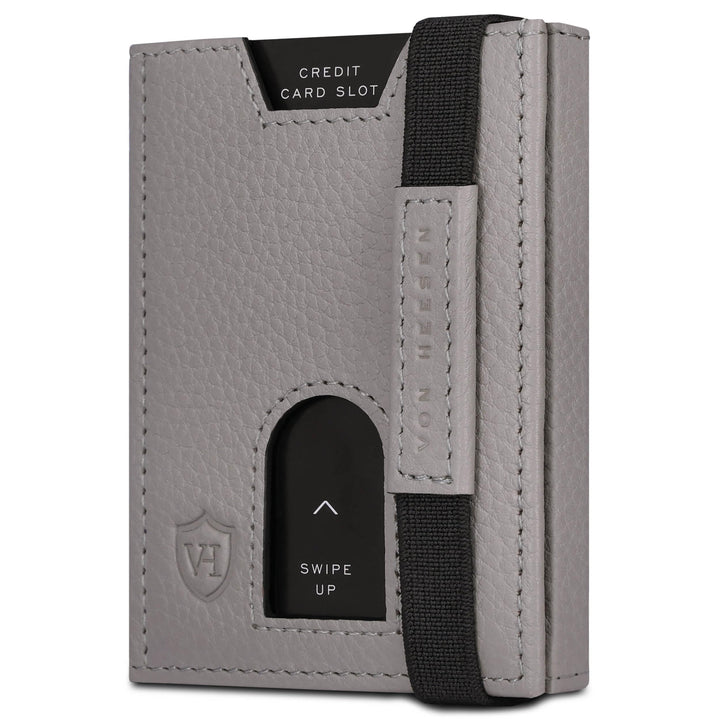 VON HEESEN Leder Slim Wallet - Geldbeutel mit RFID Schutz - Mini Geldbörse für Herren und Damen - Ka