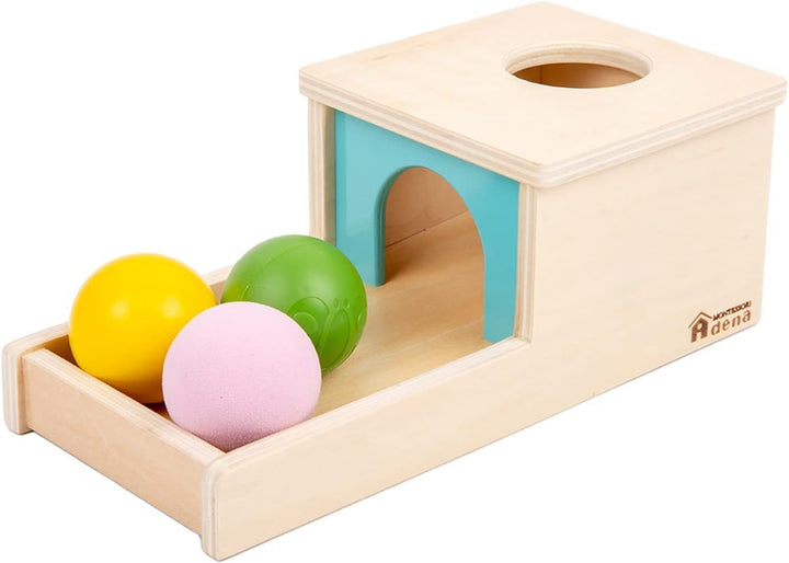 Adena Montessori Objektpermanenz Box mit Tablett, DREI Bällen, Montessori-Spielzeug für Babys ab 6–1