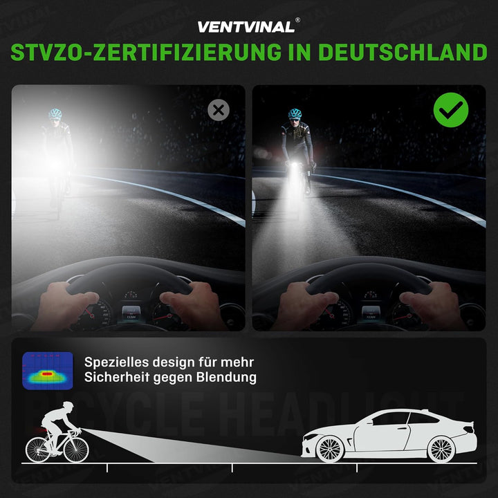 Fahrradlicht Set USB Aufladbar,Stvzo Zugelassen Fahrradlicht Vorne und Rückstrahler mit Reflektor,3