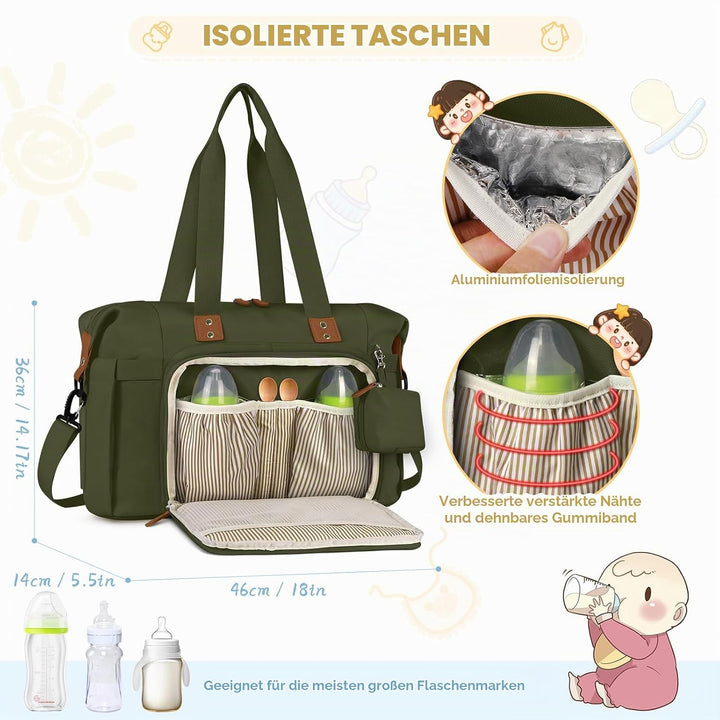 RAINSMORE Baby Wickeltasche Gross mit Schnullertasche und Wickelunterlage Multifunktions Babytasche