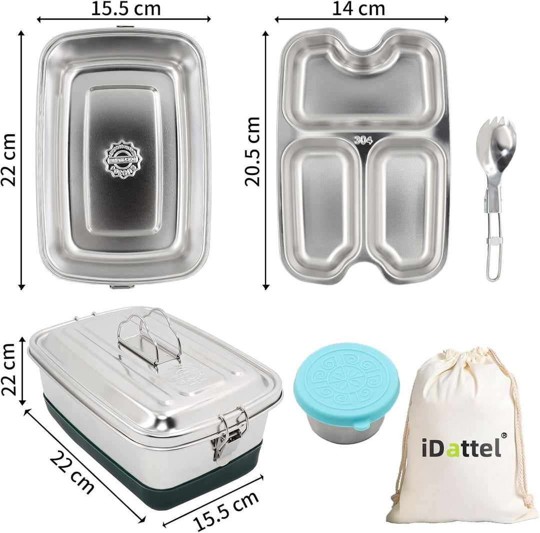 Brotdose Edelstahl, 2000ML Lunchbox Auslaufsicher mit Fächer und Dichtring–BPA-frei–Lunchbox für Pic