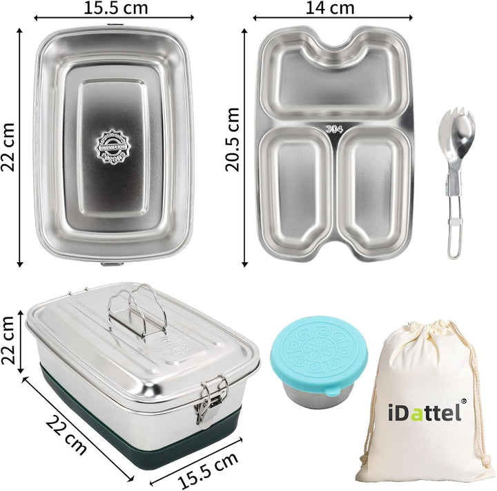 Brotdose Edelstahl, 2000ML Lunchbox Auslaufsicher mit Fächer und Dichtring–BPA-frei–Lunchbox für Pic