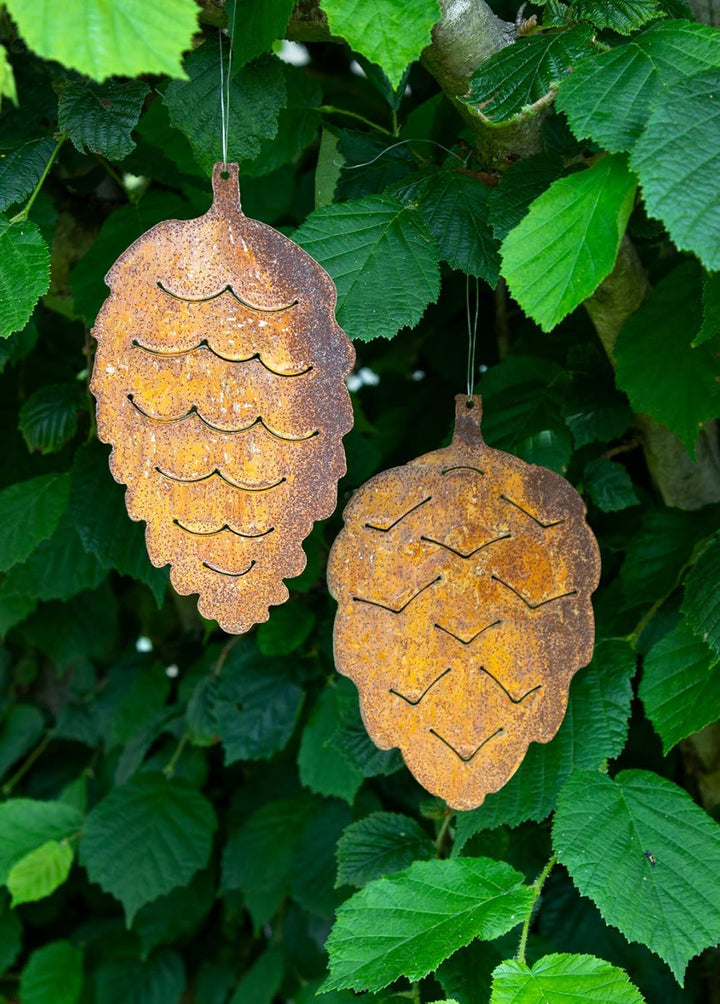 Metall Zapfen zum aufhängen Edelrost Herbstdeko Rosthänger Baumhänger Made in Europa Höhe=20 cm 2er