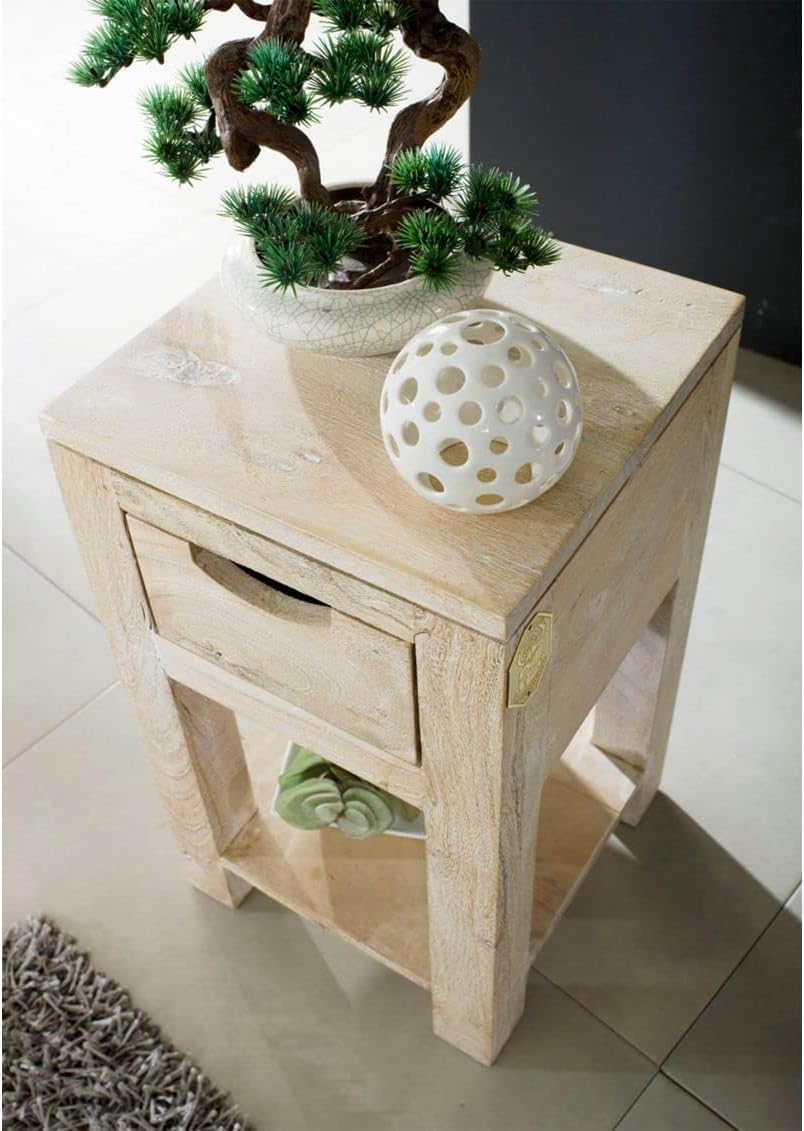 Massivmöbel Akazie Beistelltisch Holz Möbel massiv Nature White #30 29x29x50 cm (BxTxH) Beige Getünc