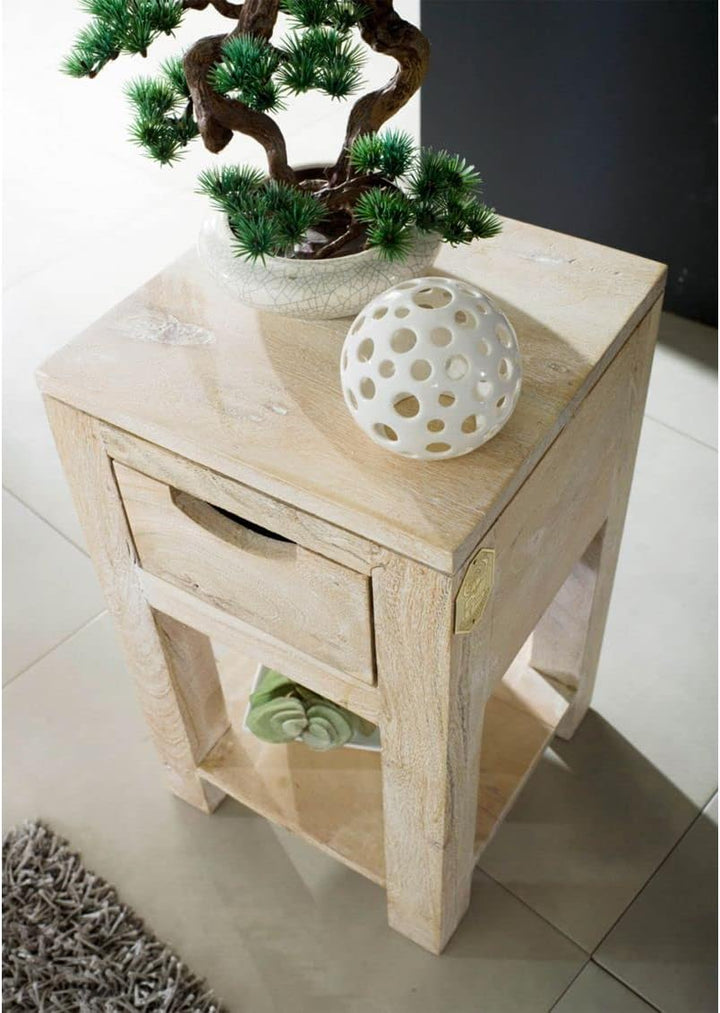 Massivmöbel Akazie Beistelltisch Holz Möbel massiv Nature White #30 29x29x50 cm (BxTxH) Beige Getünc