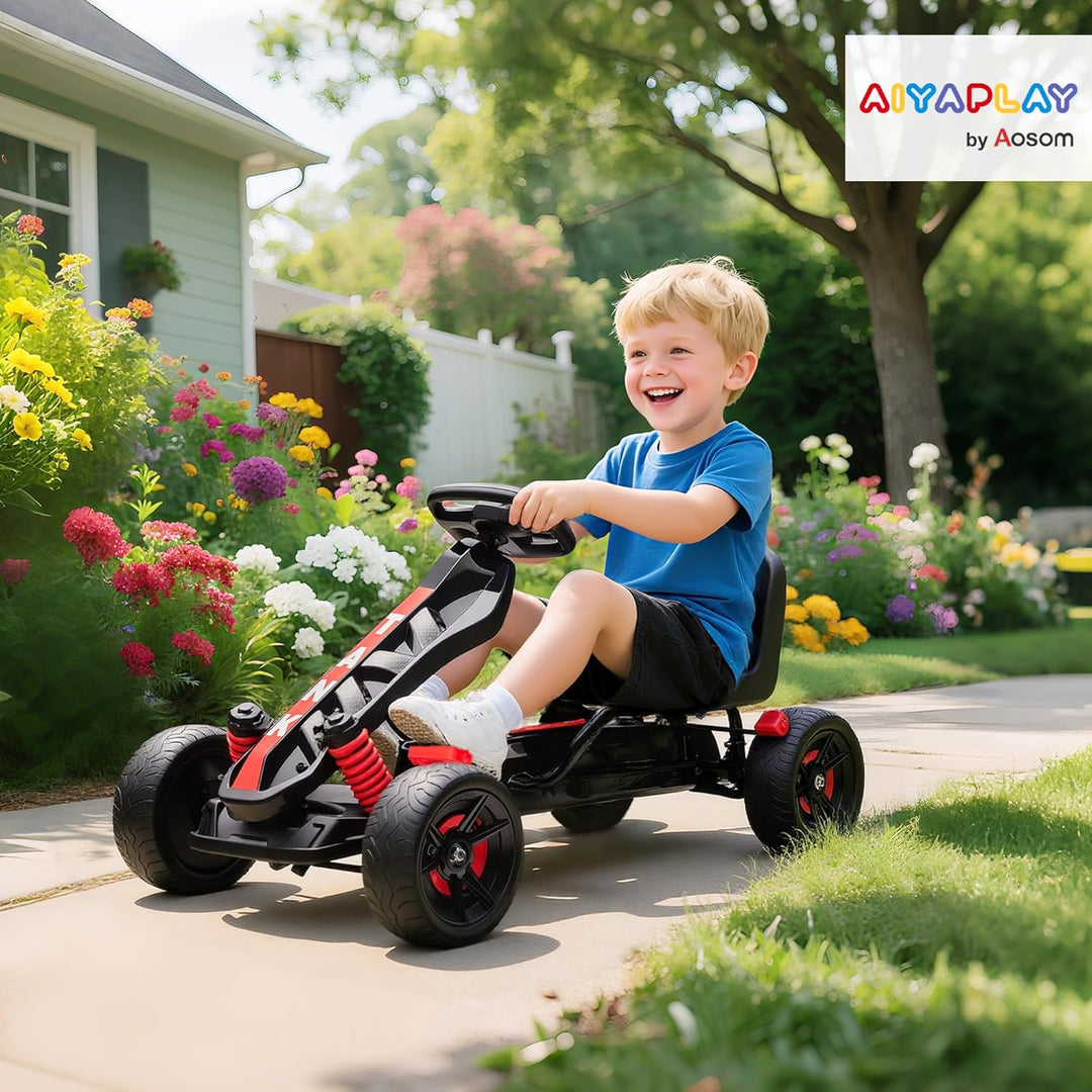 AIYAPLAY Gokart Tretauto mit Handbremse, Automatisches Kupplungssystem, Vor- und Rückwärtsgang, Tret