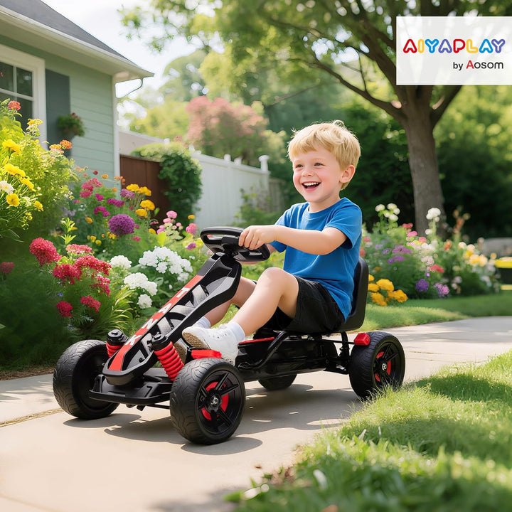 AIYAPLAY Gokart Tretauto mit Handbremse, Automatisches Kupplungssystem, Vor- und Rückwärtsgang, Tret
