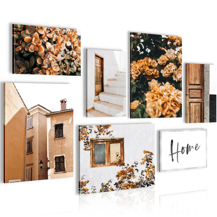 Novart Wandbilder Home Blumen - KOMPLETT AUFHÄNGFERTIG - Orange Wohnzimmer Schlafzimmer- 7 Moderne M