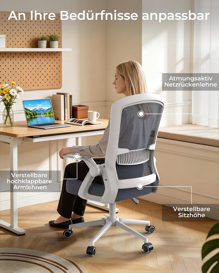 rattantree Schreibtischstuhl Ergonomischer Hellgrau für Zuhause Büro Hellgrau Ohne Kopfstütze, Hellg