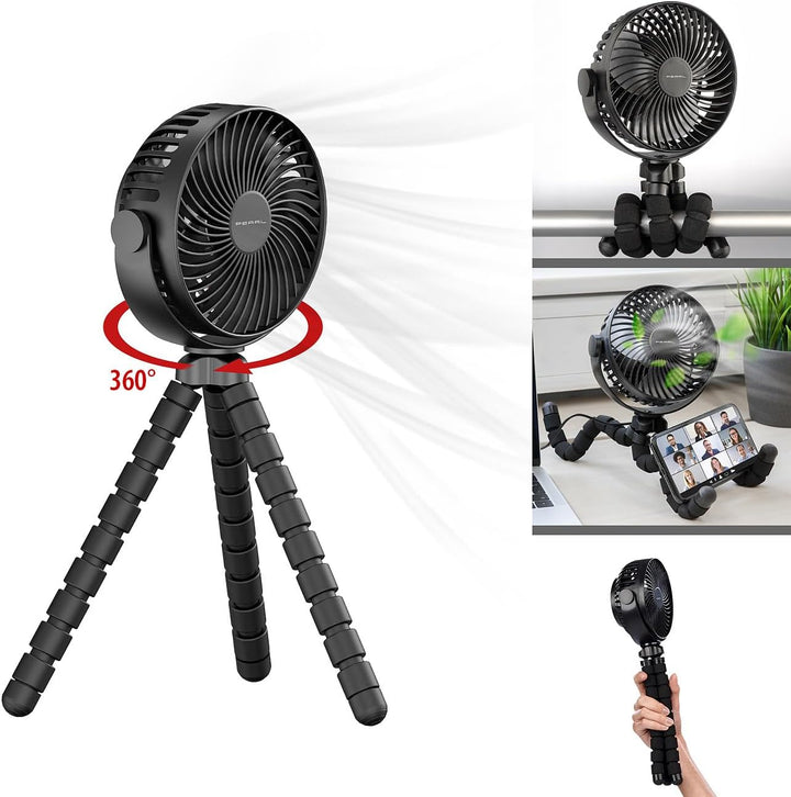 PEARL Kinderwagen Ventilator: 2er-Set 360°-Akku-Handventilatoren mit Stativ, 3 Geschwindigkeiten (Ge