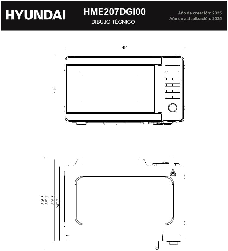 Hyundai Mikrowelle mit Grill, Edelstahl, 20 l, 700 W, Grill 800 W, 8 Programme, Auftaufunktion, Inne