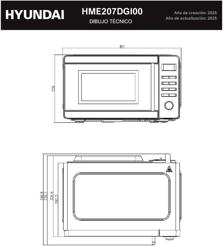 Hyundai Mikrowelle mit Grill, Edelstahl, 20 l, 700 W, Grill 800 W, 8 Programme, Auftaufunktion, Inne